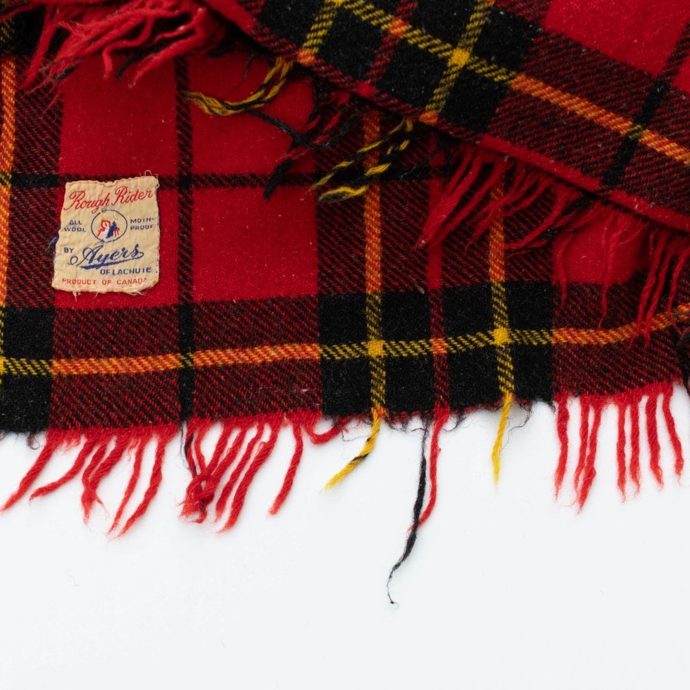 Vintage Ayers Rough Rider Wool Red Plaid Blanket, Fringed Tartan Plaid Blanket - Picture 3 of 4